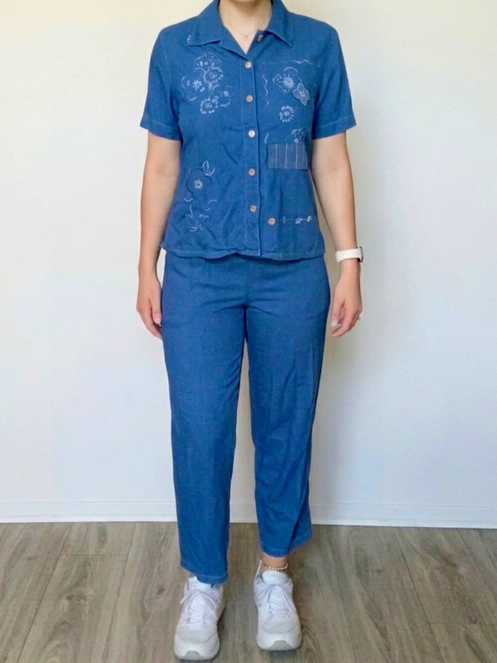 Vintage Koret Faux Denim Chambray 2 Piece Set Top S Pants 8